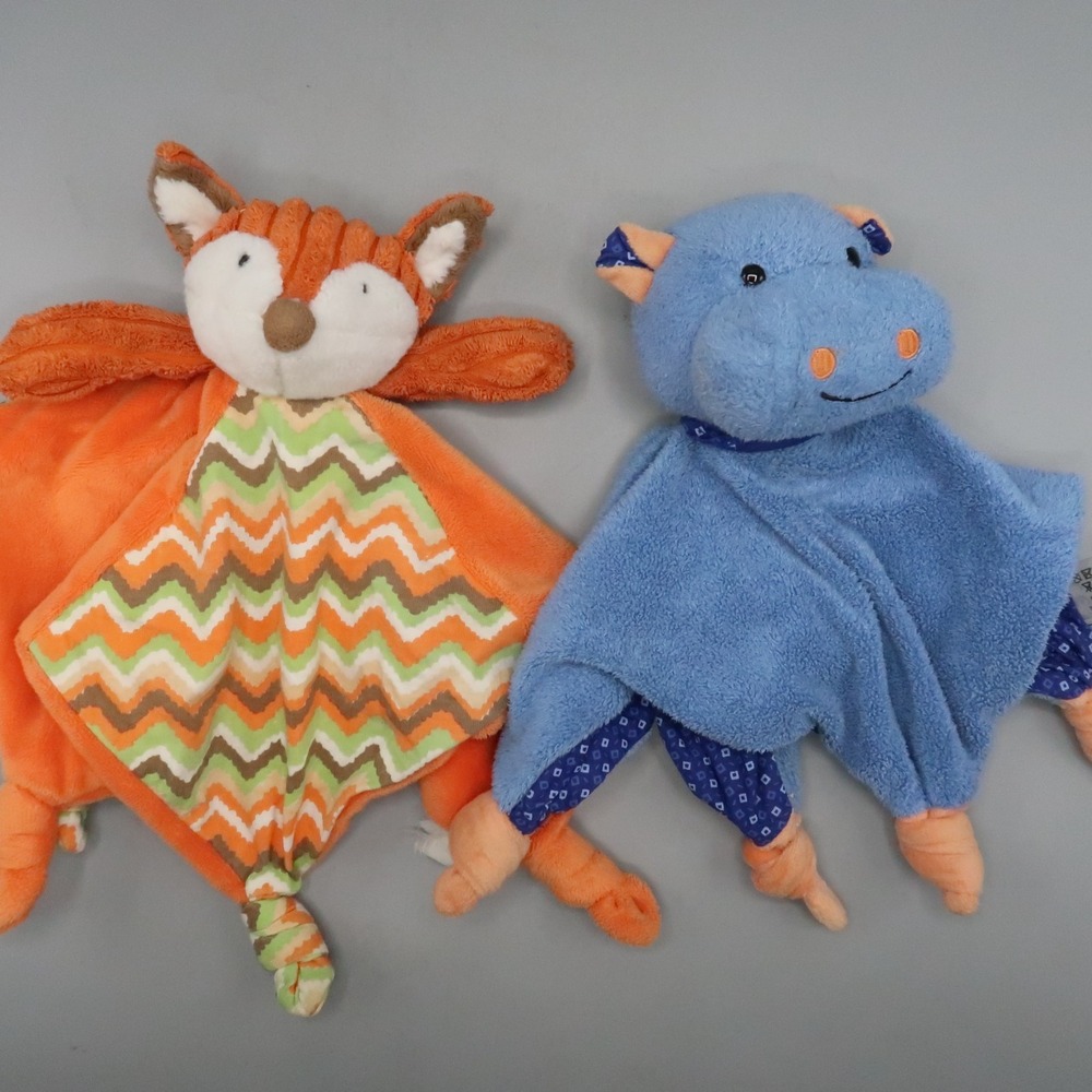 Sterntaler Blue Hippo and Maison Chic Orange Fox Lovey Security Blanket Lot Plus